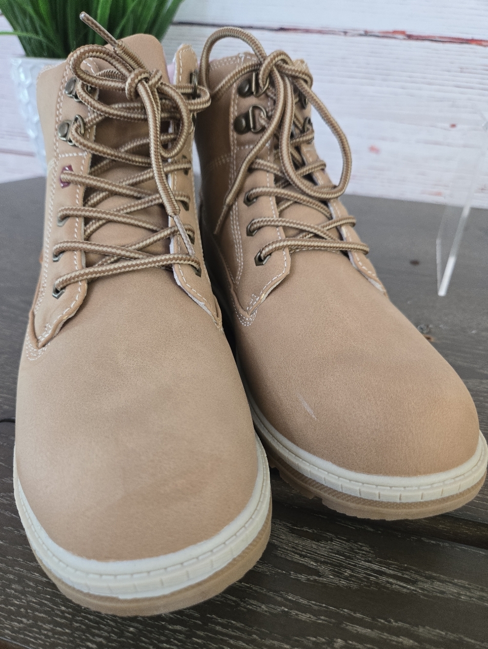 Tan Combat Boots Women Size 8.5 Lace Up Hiking Style NWOB - Picture 8 of 9